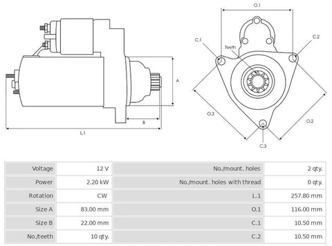 Μίζα 12V/2,2Kw 10t CW -PLA