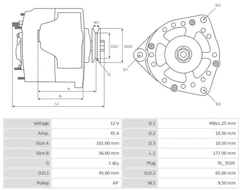 Δυναμό καινούριο Ανακατασκευής 12V/45A (D+ W) -Δακτύλιοι