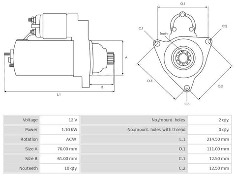 Μίζα 12V/1.1Kw 10t ACW -NLP