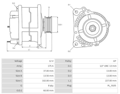 Δυναμό 12V/175A (D+ W) -NLP