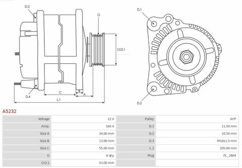 Δυναμό 12V/160A (F1 F2) -PLA