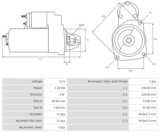 Μίζα 12V/1.1Kw 13t CW -NLP