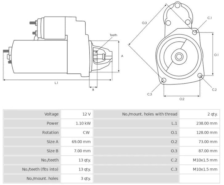 Μίζα 12V/1.1Kw 13t CW -NLP