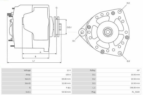 Δυναμό 12V/105A (D+) -PLA