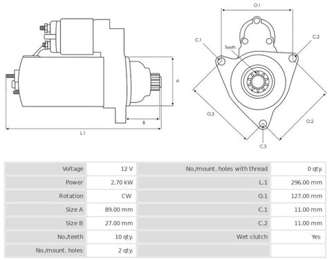 Μίζα 12V/2,7Kw 10t CW -PLA