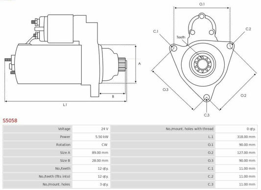 Μίζα 24V/5,5KW 12z CW -PLA