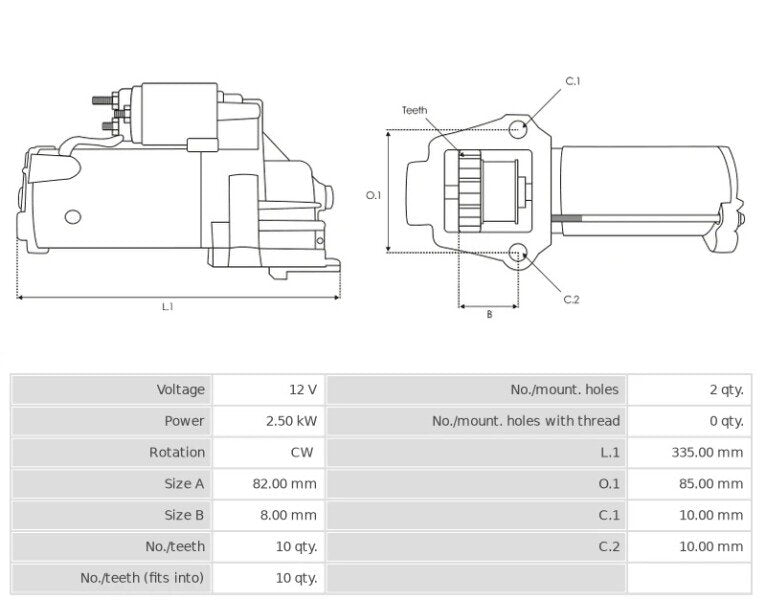 Μίζα 12V/2,5Kw 10t CW -NLR