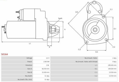 Μίζα 12V/2,6Kw 11t CW -PLA