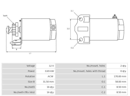 Μίζα για μοτοσυκλέτες αναπαλαιωμένη 12V/0,65Kw 16t ACW -Nerings