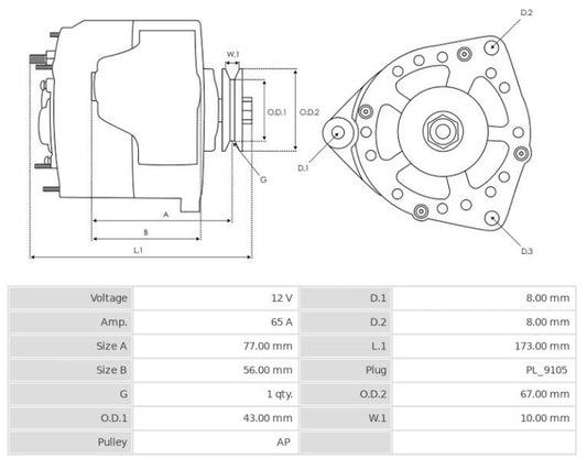 Δυναμό 12V/65A (D+ W) -DEST