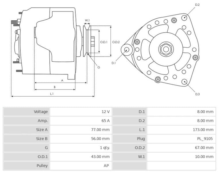 Δυναμό 12V/65A (D+ W) -DEST