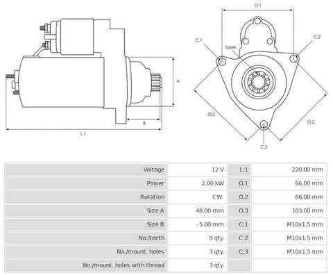 Μίζα 12V/2.0Kw 9t CW -PLA