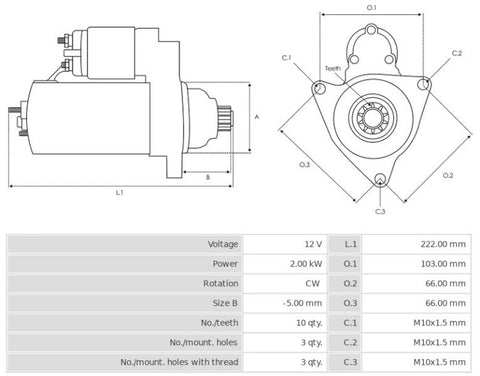 Μίζα 12V/2.0Kw 10t CW -PLA