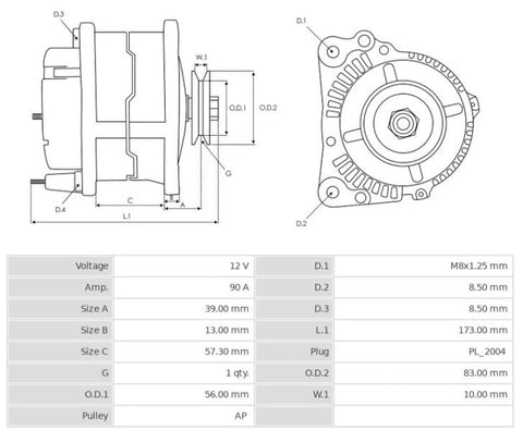 Δυναμό αποκαταστάθηκε 12V/90A (L S) -Δακτύλιοι