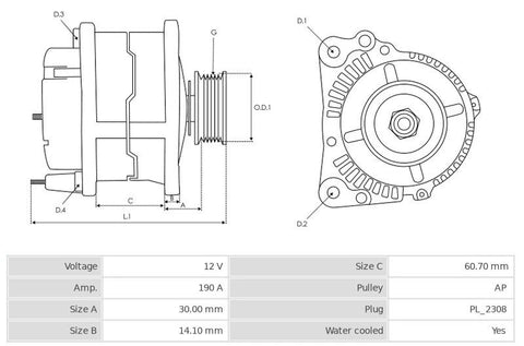 Δυναμό βιομηχανικά αποκατεστημένη 12V/190A (L DFM) -PLA