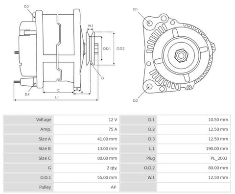 Δυναμό 12V/75A (L R) -NLP