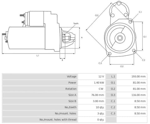 Μίζα 12V/1,4Kw 10t CW -NLR