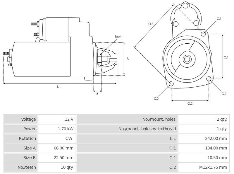 Μίζα 12V/1,7Kw 10t CW -NLP