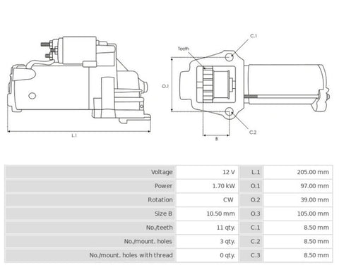 Μίζα 12V/1,7Kw 11t CW -NLP