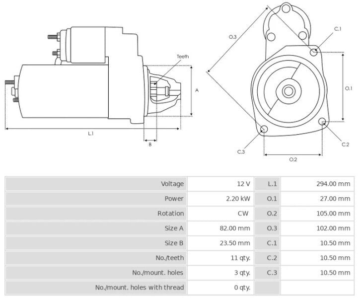 Μίζα 12V/2,2Kw 11t CW -NLP