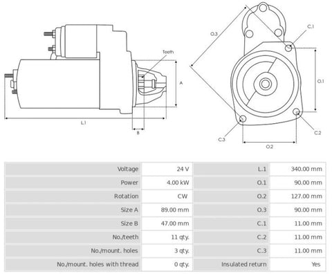 Καινούρια Μίζα Ανακατασκευής 24V/4,0Kw 11t CW -Δακτύλιοι