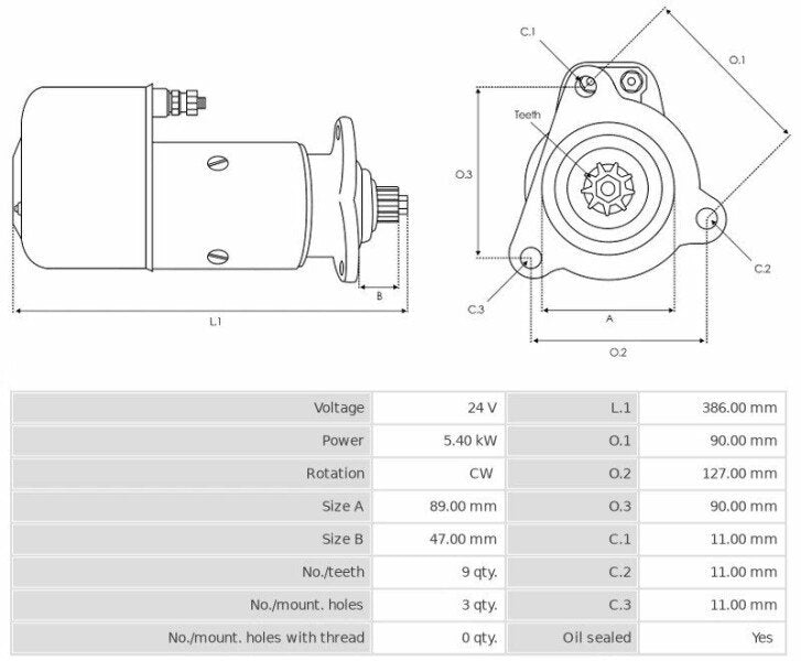 Καινούρια Μίζα Ανακατασκευήςς 24V/5,4Kw 9t CW -Δακτύλιοι