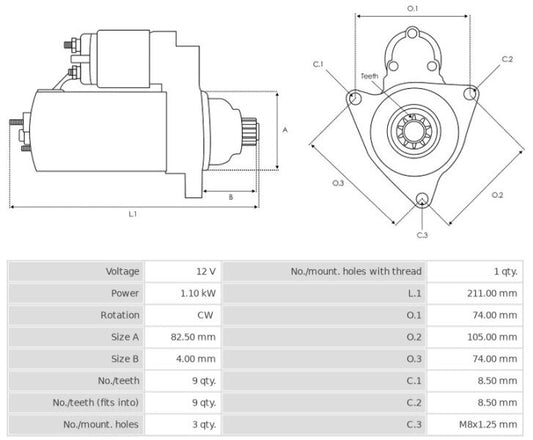 Μίζα 12V/1.1Kw 9t CW -DEST