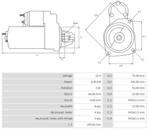 Μίζα 12V/0,9KW 9t CW -NLR