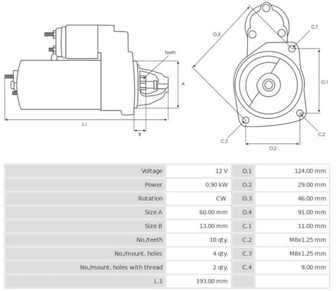 Μίζα 12V/0,9Kw 10t CW -NLR