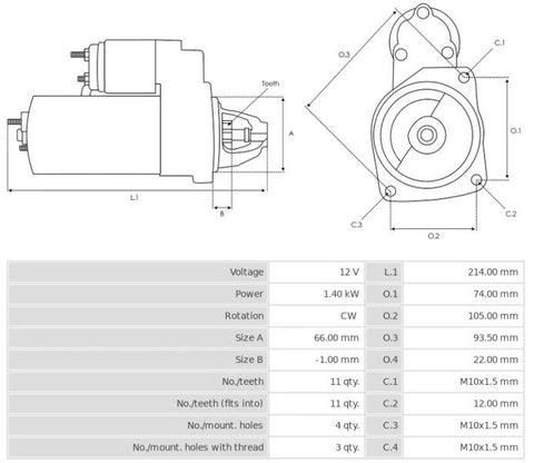 Καινούρια Μίζα Ανακατασκευήςς 12V/1,4Kw 11t CW -Δακτύλιοι