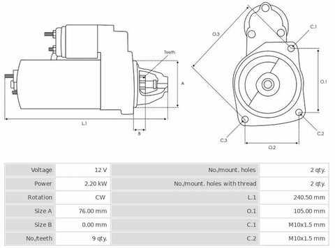 Μίζα 12V/2,2Kw 9t CW -NLR