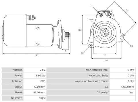 Μίζα 24V/6,6Kw 9t CW -NLR