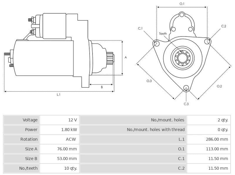 Μίζα 12V/1,8Kw 10t ACW -NLP