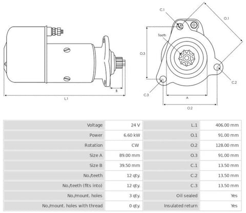 Καινούρια Μίζα Ανακατασκευής 24V/6,6Kw 12t CW -PLB