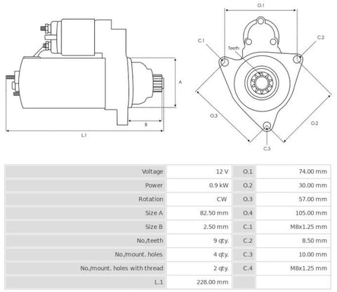 Καινούρια Μίζα Ανακατασκευήςς 12V/0,9KW 9t CW -Δακτύλιοι