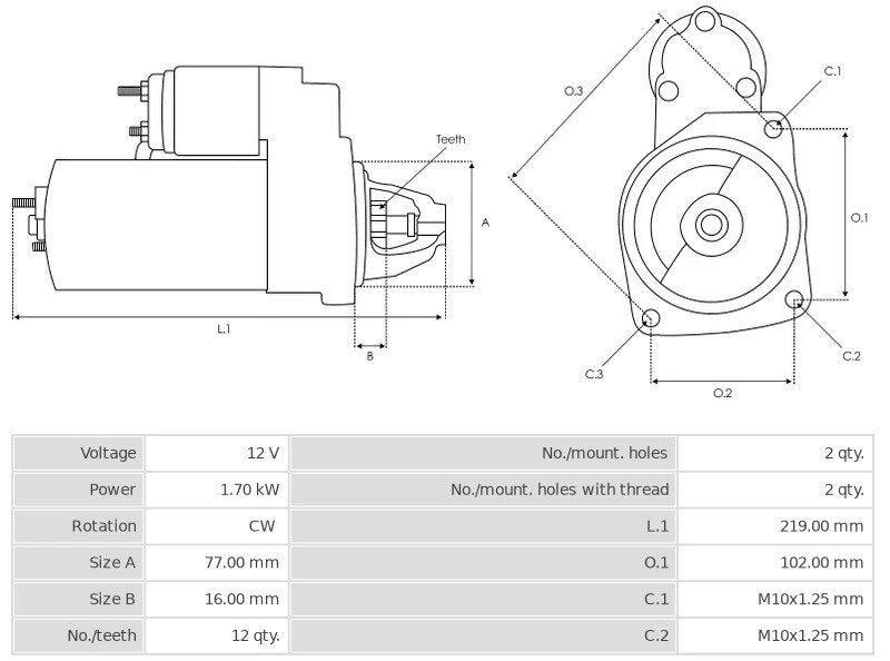 Μίζα 12V/1,7Kw 12t CW -NLR